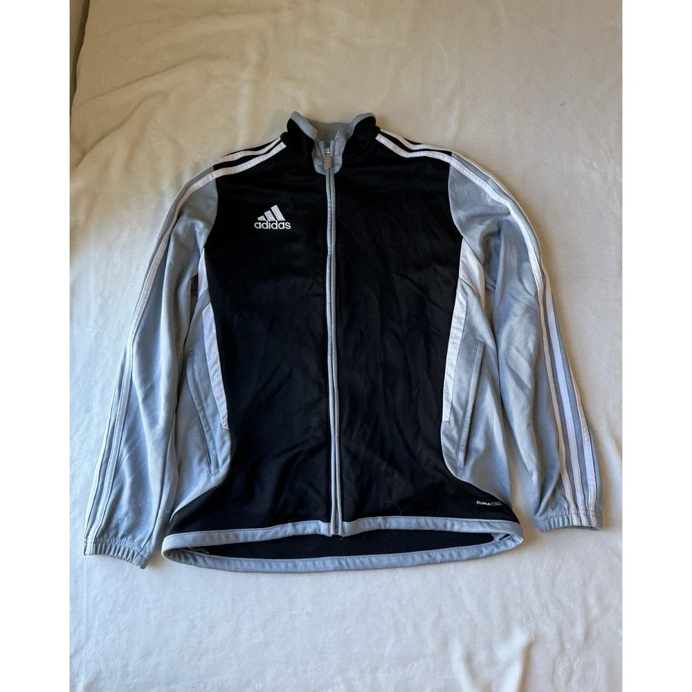 Adidas Boys 13-14y Black Grey Climacool Track Jacket Size L Full Zip Performance